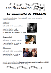 Programmation Rencontres - Cycle Fellini (du 15 au 19 février)